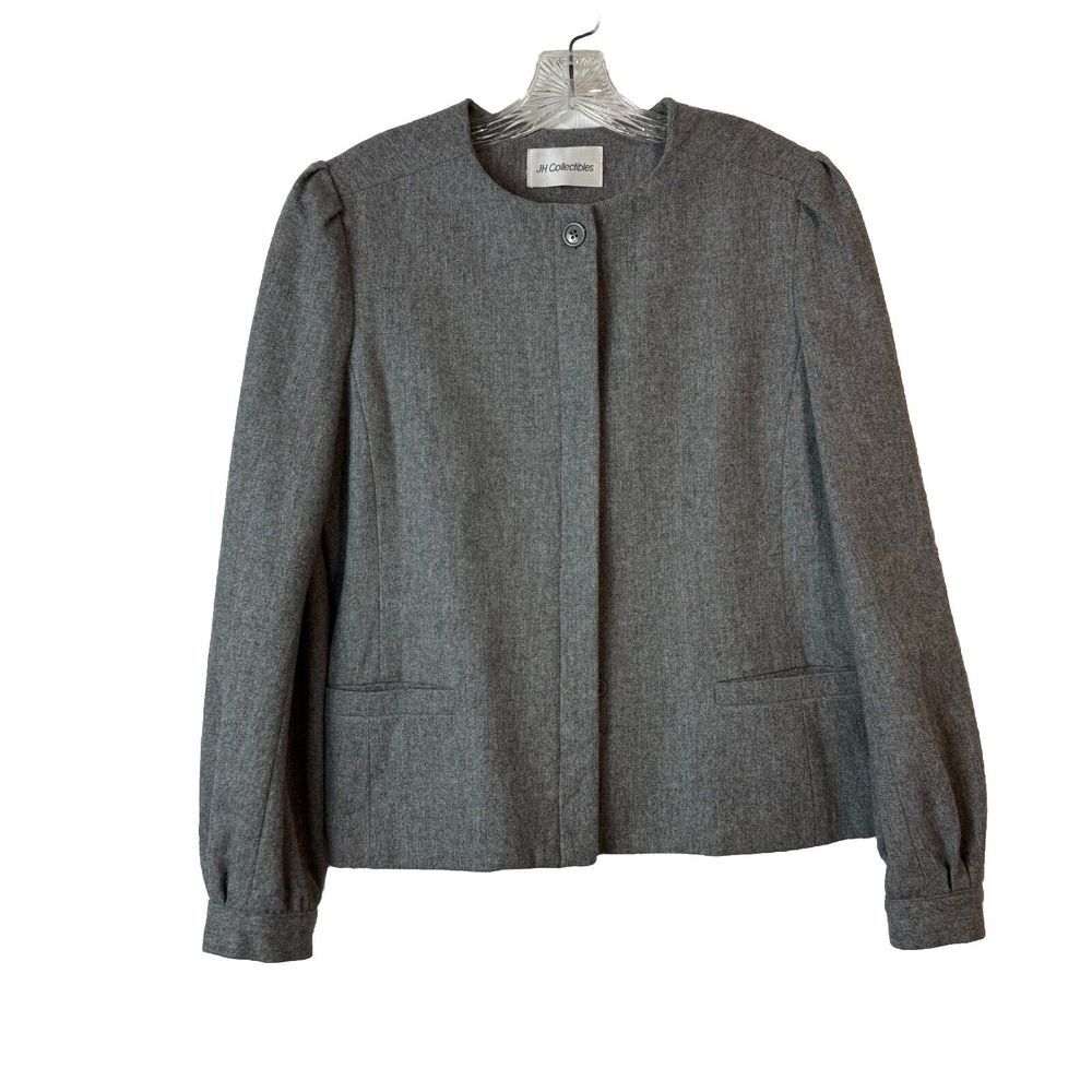 JH Collectibles Jacket Womens Gray Wool Business Casual Button Pleated READ‎
